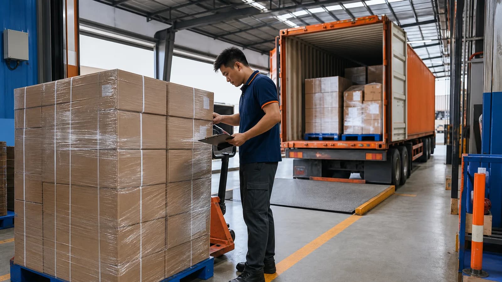 Export cartons being prepared for an Amazon FBA shipment from China to the United States.