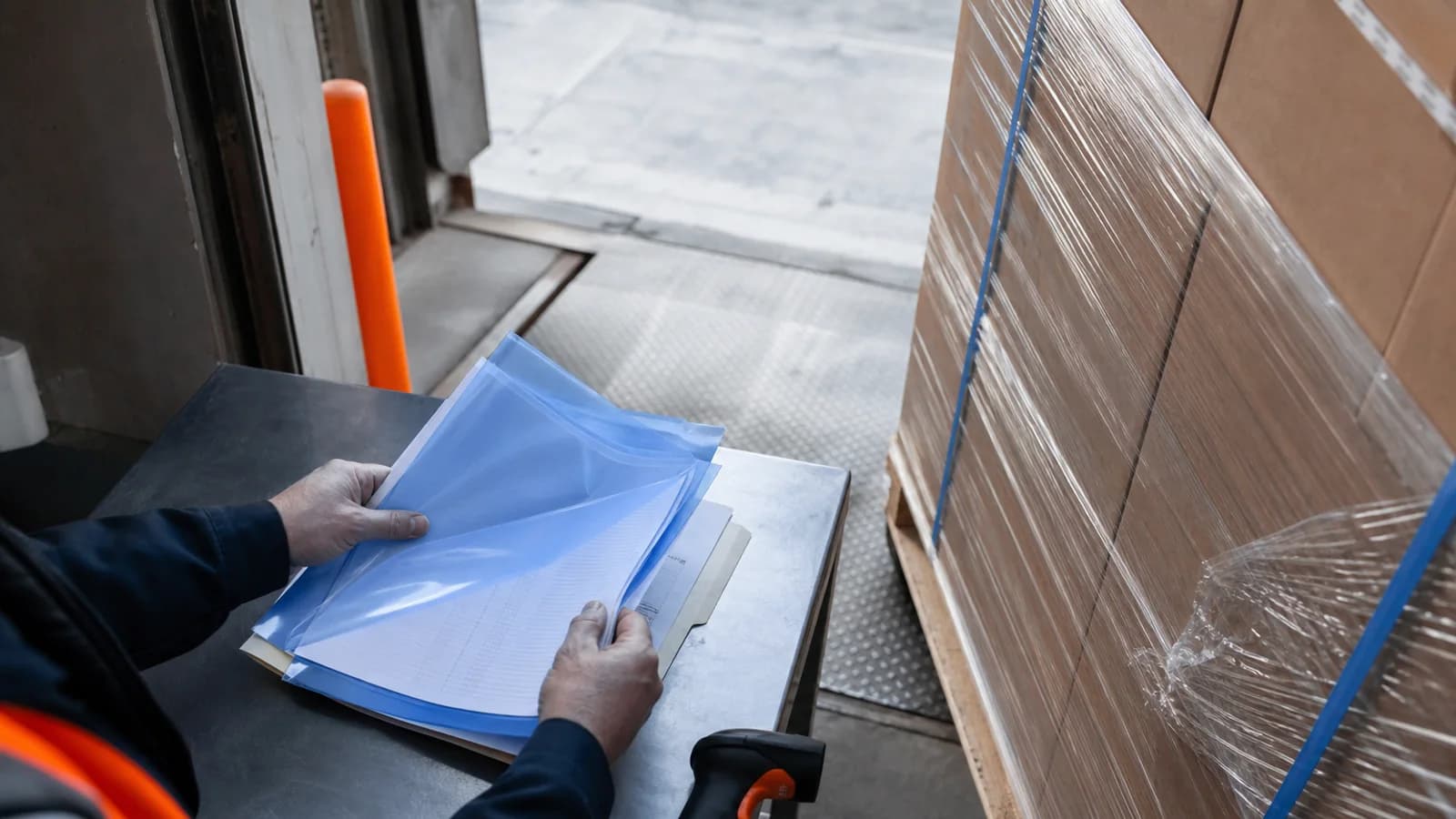 Palletized FBA inventory being checked for a China-to-Canada freight shipment.