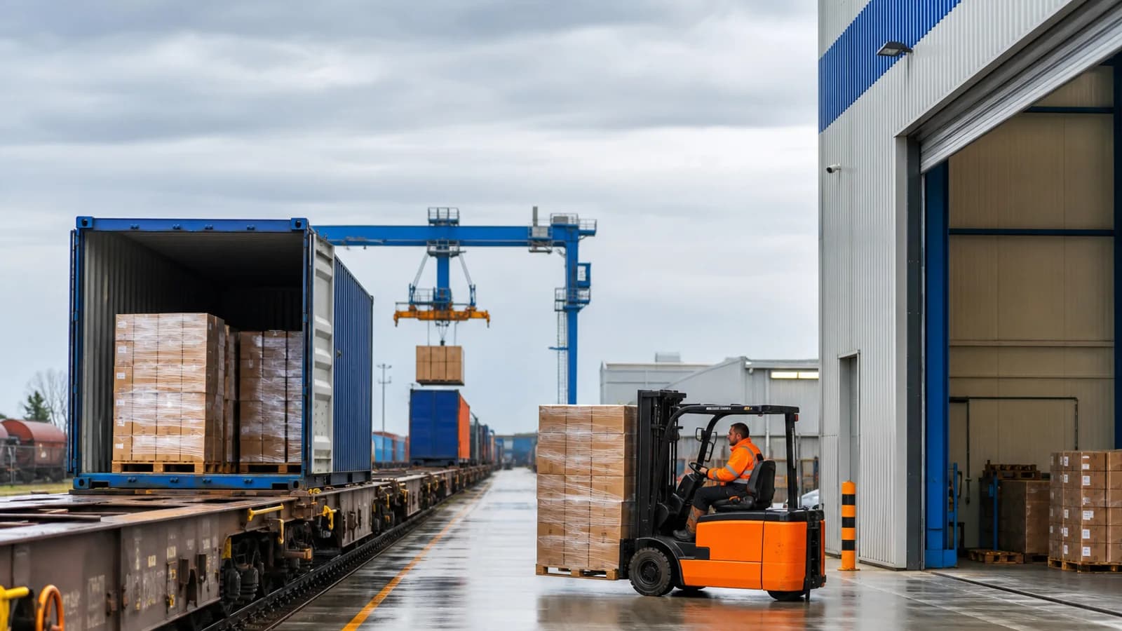 Palletized e-commerce inventory prepared for freight from China to Germany.