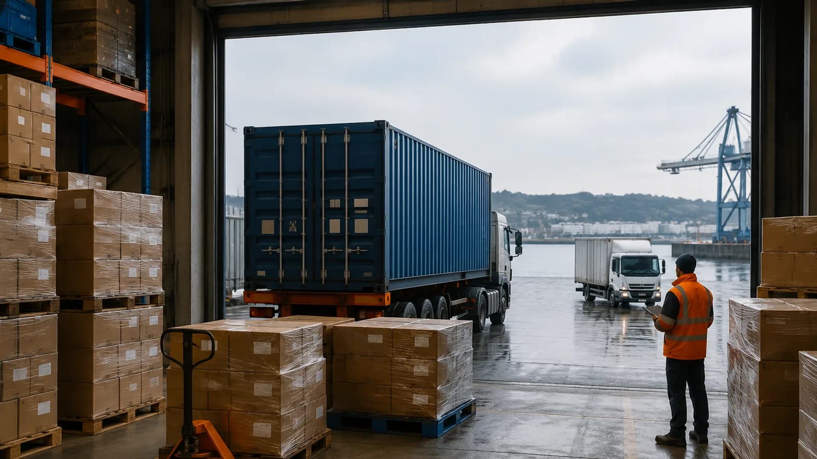 China-origin FBA cartons staged for freight and customs planning to the United Kingdom.