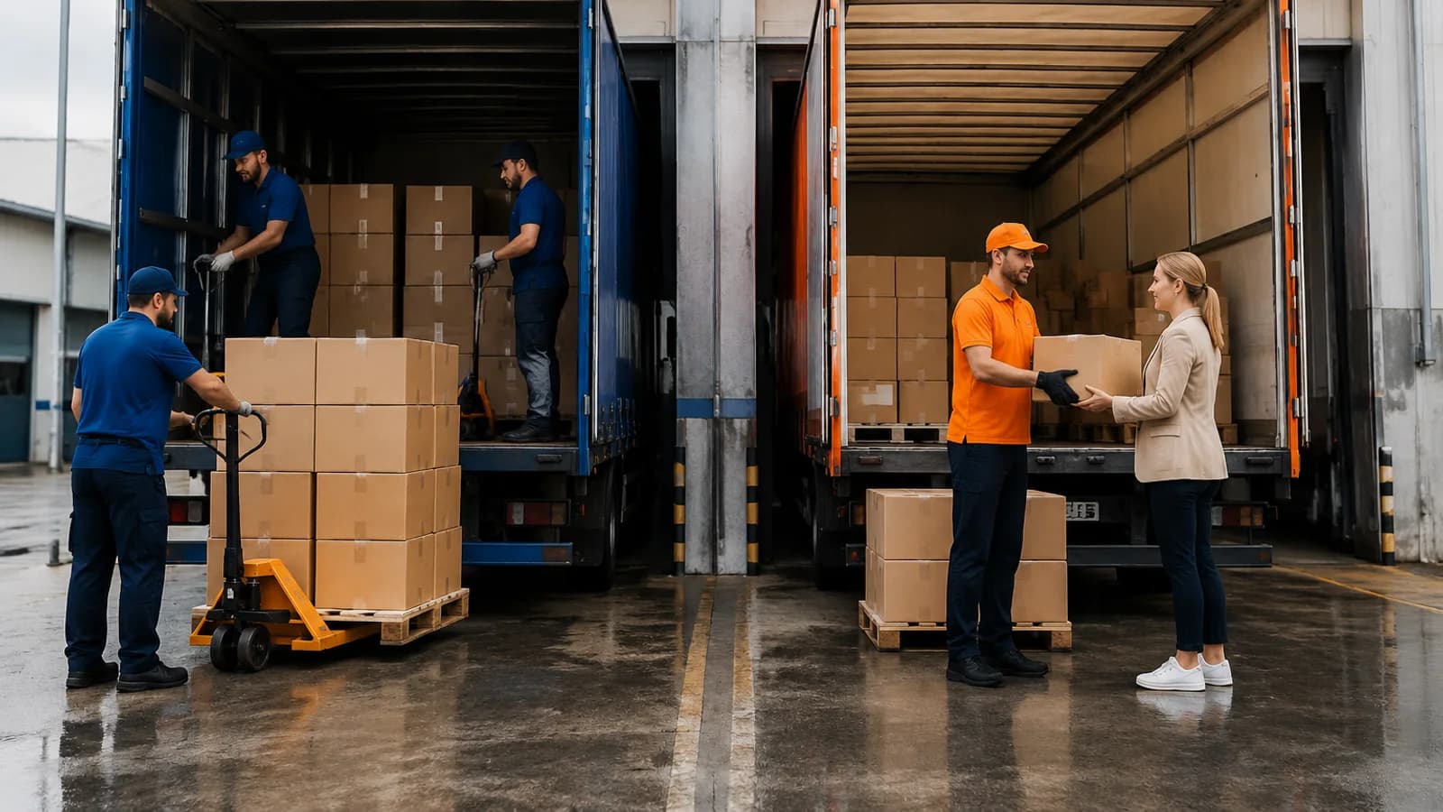Two door-delivery freight workflows being compared for shipments from China to Europe.
